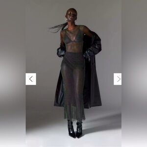 NWT Silence+Noise “Stephanie” Fishnet and Rhinestone Sheer Black Maxi Dress, L